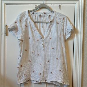 Madewell White Blouse with Pink Accents